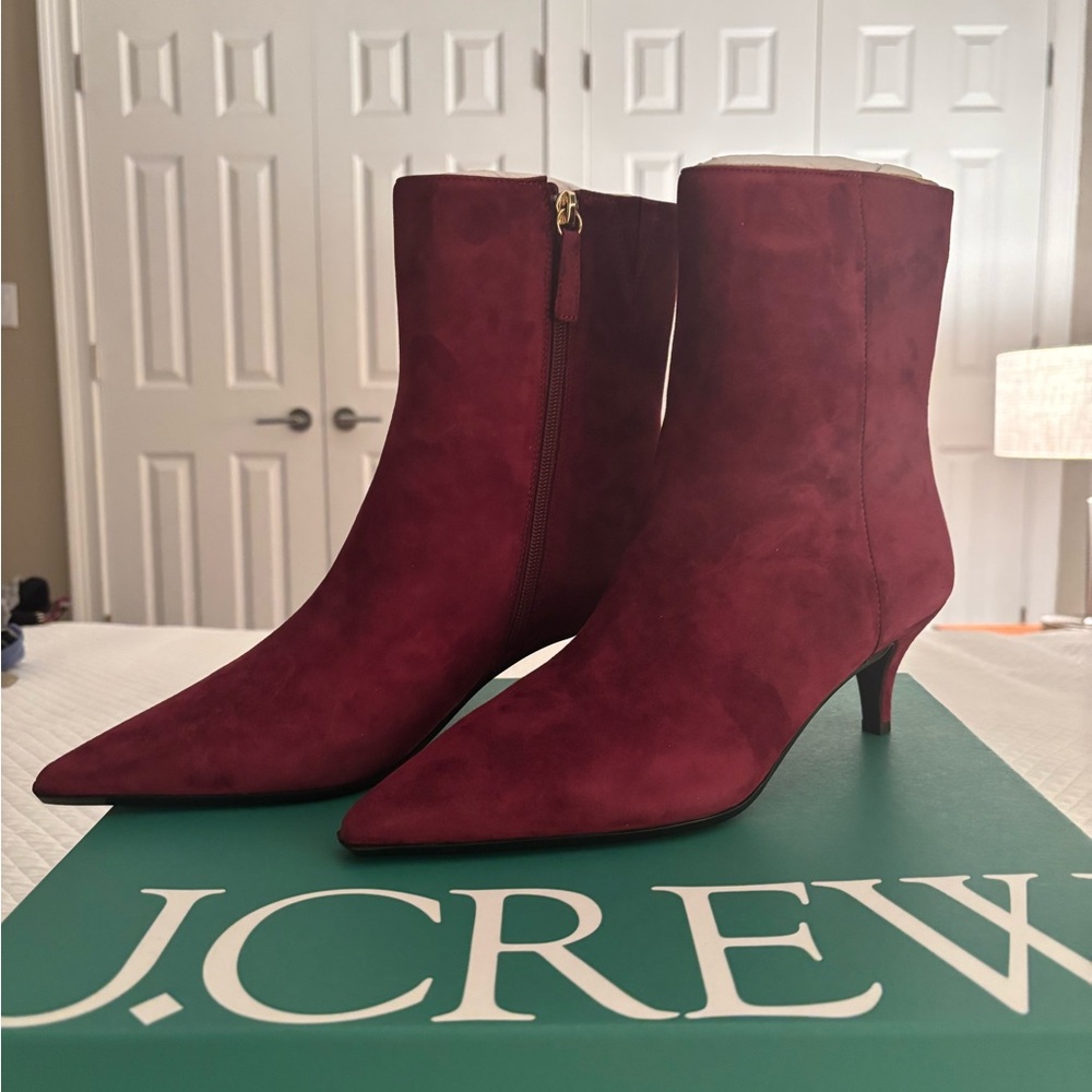 JCrew NWT oxblood suede ankle boots 9